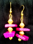 Magenta wooden block beads with golden beads and findings