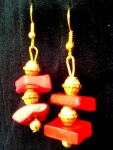 Red wooden block beads with golden beads and findings